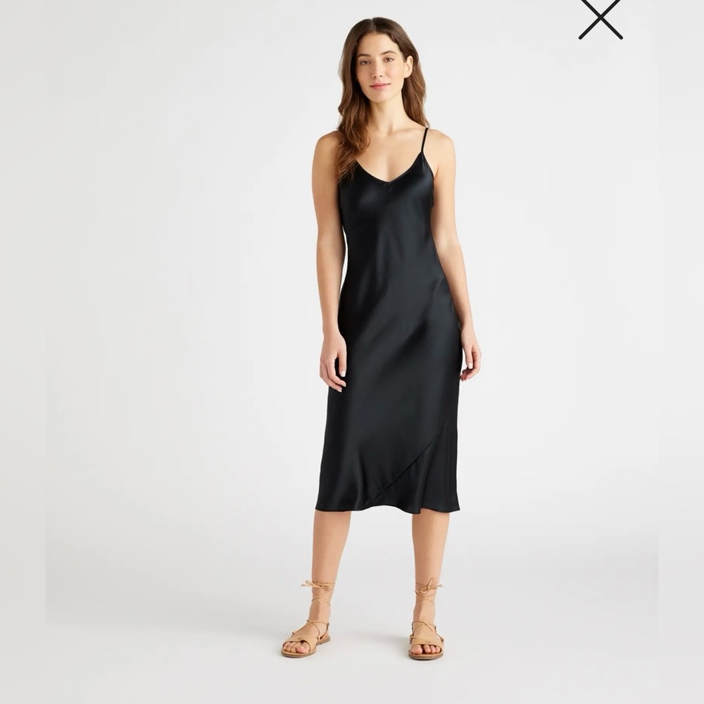 Quince 100% Washable Silk Slip Dress Black XS